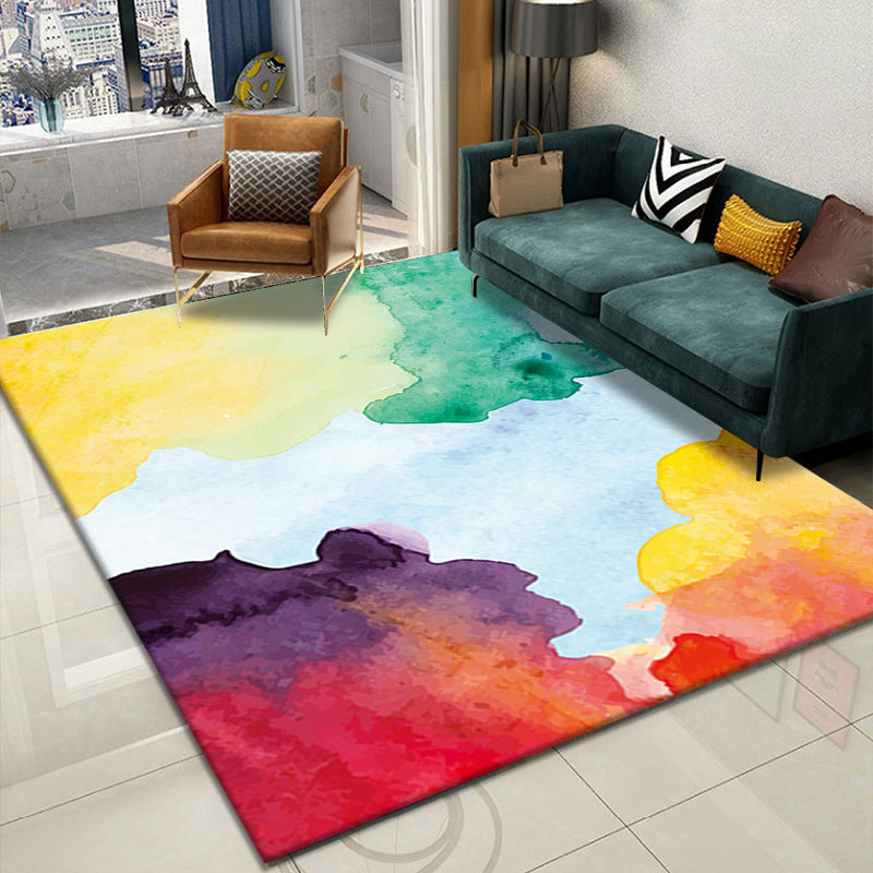 Tapis graphique bleu clair Polyester tapis lavable simple pour la décoration intérieure