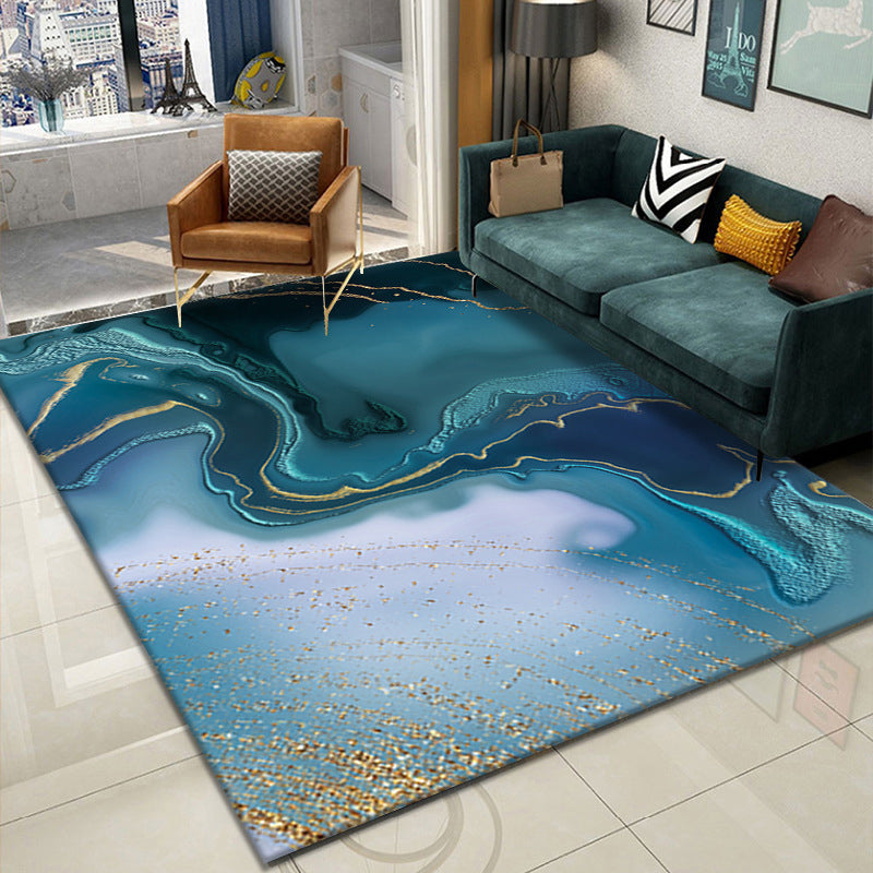 Tapis graphique bleu clair Polyester tapis lavable simple pour la décoration intérieure