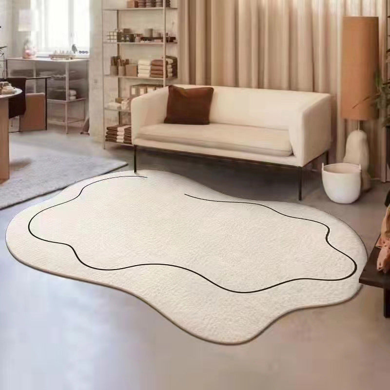 White Casual Rug Polyester Color Lump Rug Washable Rug for Drawing Room