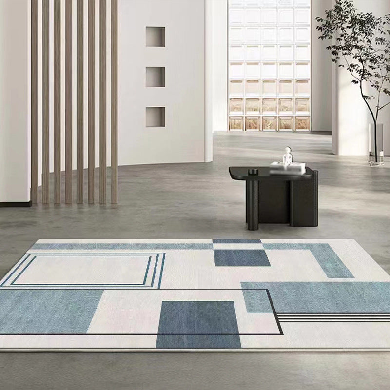 Blue Striped Pattern Rug Polyester Modern Rug Washable Rug for Drawing Room