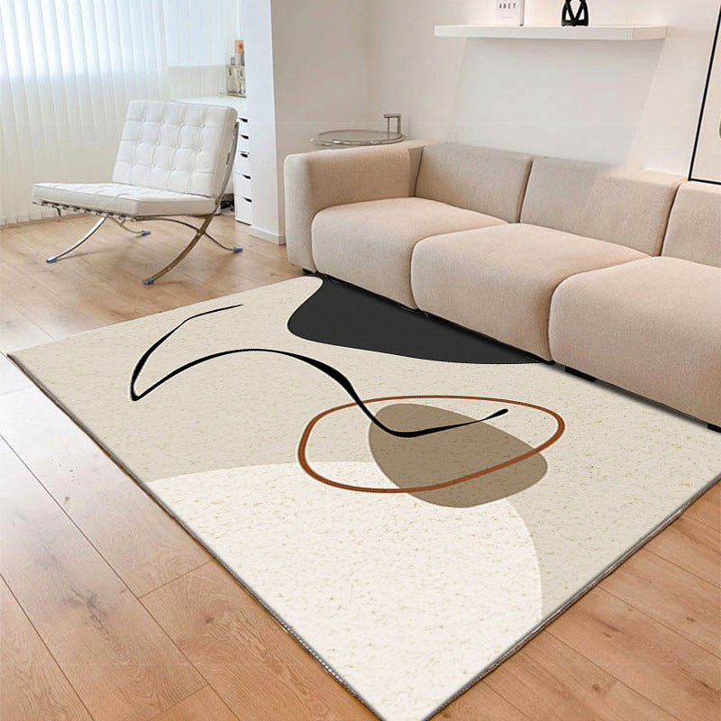 White Abstract Face Rug Polyester Casual Rug Non-Slip Backing Rug for Living Room