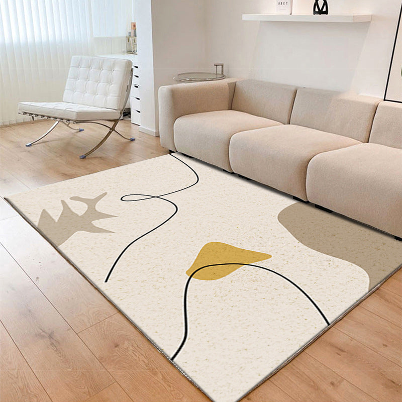 White Abstract Face Rug Polyester Casual Rug Non-Slip Backing Rug for Living Room