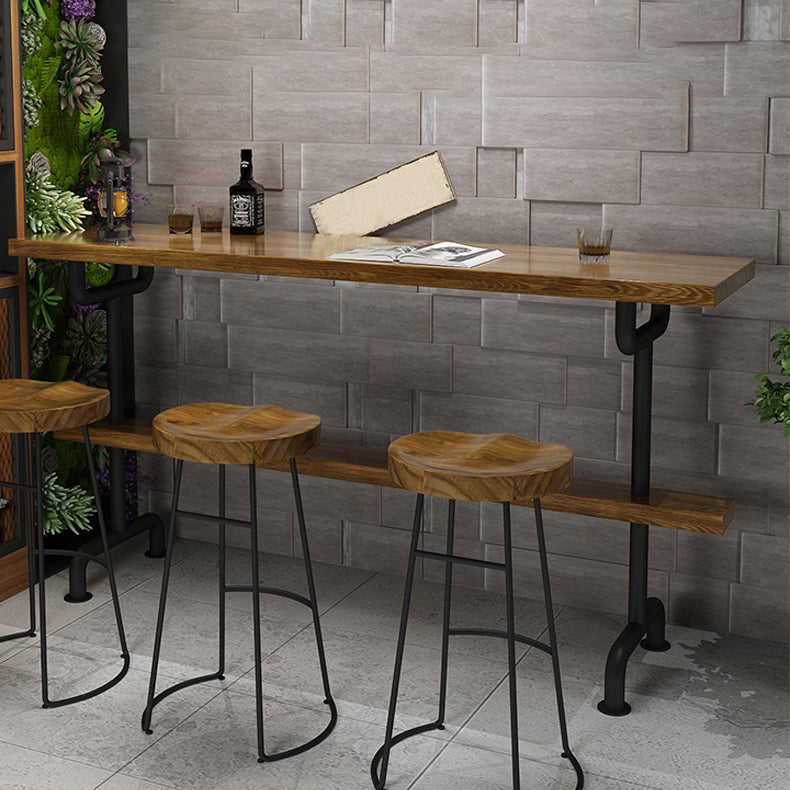 Brown Industrial Style Bar Table Pine Wood Milk Tea Shop Casual Bar Table
