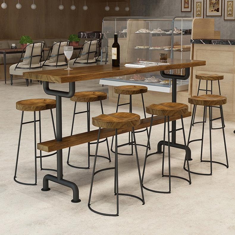 Brown Industrial Style Bar Table Pine Wood Milk Tea Shop Casual Bar Table