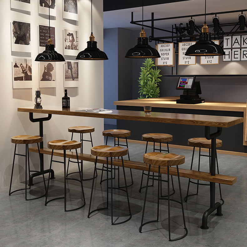 Brown Industrial Style Bar Table Pine Wood Milk Tea Shop Casual Bar Table