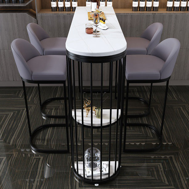 White Modern Style Bar Table in Faux Marble and Metal Specialty Coffee Shop Bar Table