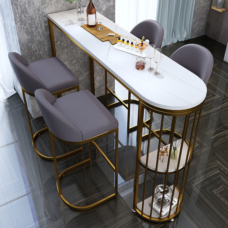 White Modern Style Bar Table in Faux Marble and Metal Specialty Milk Tea Shop Bar Table