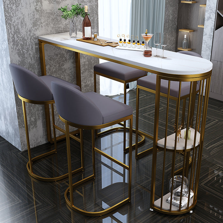 White Modern Style Bar Table in Faux Marble and Metal Specialty Milk Tea Shop Bar Table