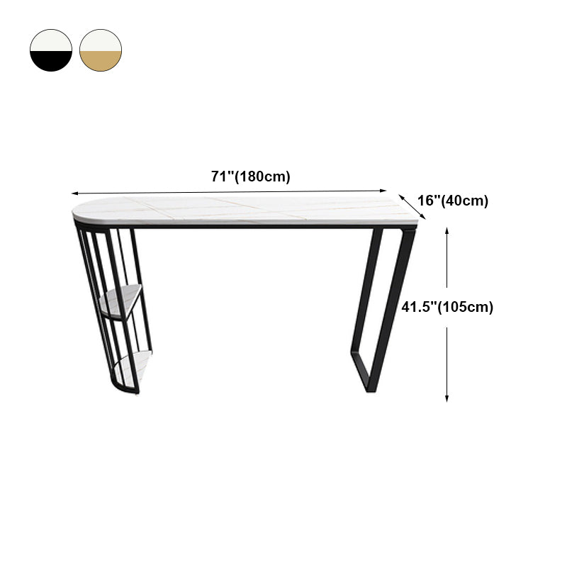 White Modern Style Bar Table in Faux Marble and Metal Specialty Milk Tea Shop Bar Table