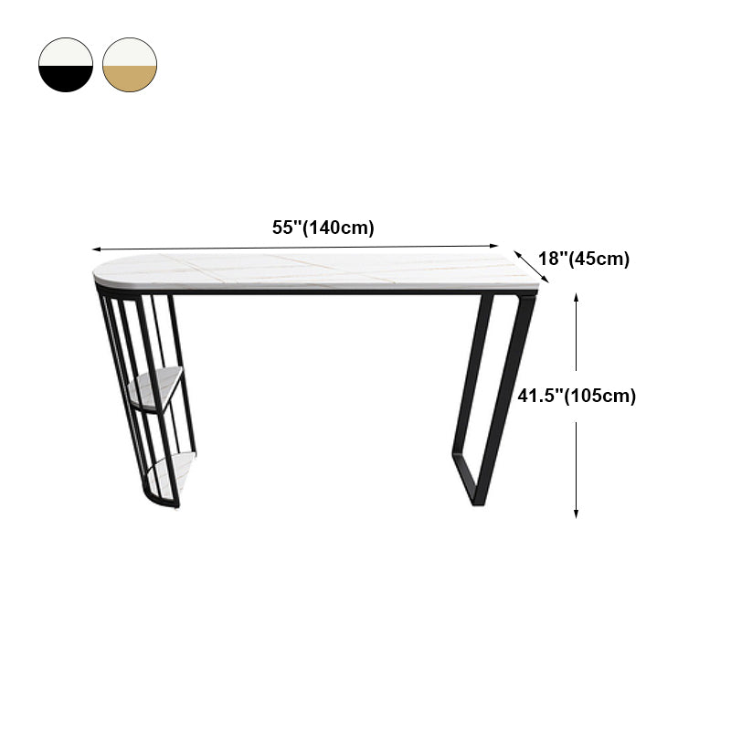 White Modern Style Bar Table in Faux Marble and Metal Specialty Milk Tea Shop Bar Table
