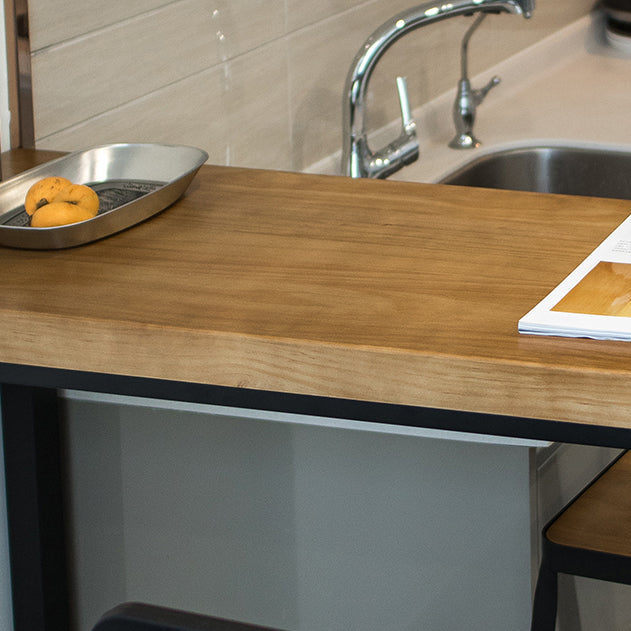 Brown Modern Style Bar Table Solid Wood and Iron with Black Trestle Coffee Shop Bar Table