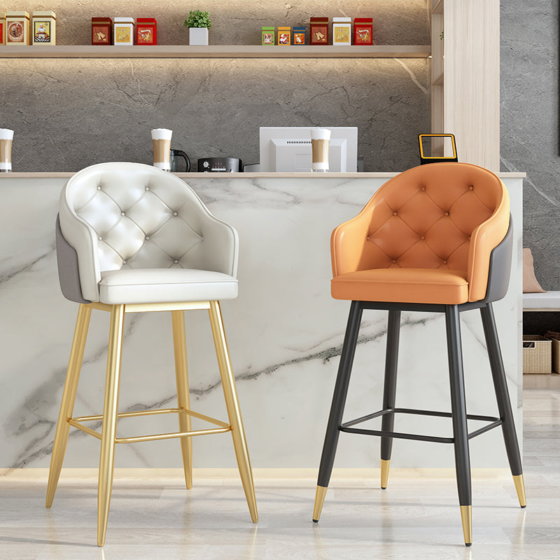 Glam Restaurant Leather Stool Matte Finish Footrest Armed Barstool