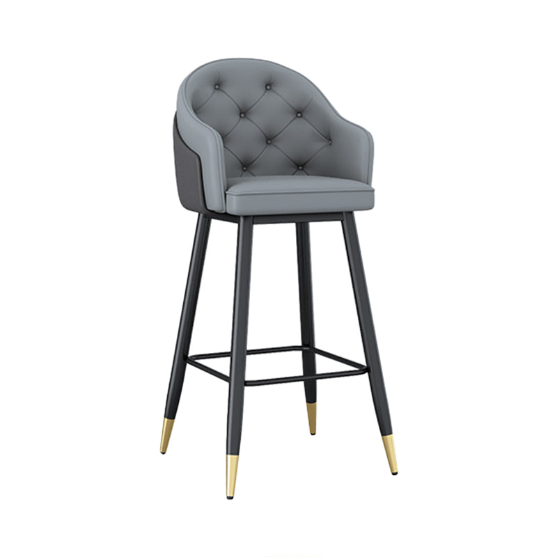 Glam Restaurant Leather Stool Matte Finish Footrest Armed Barstool