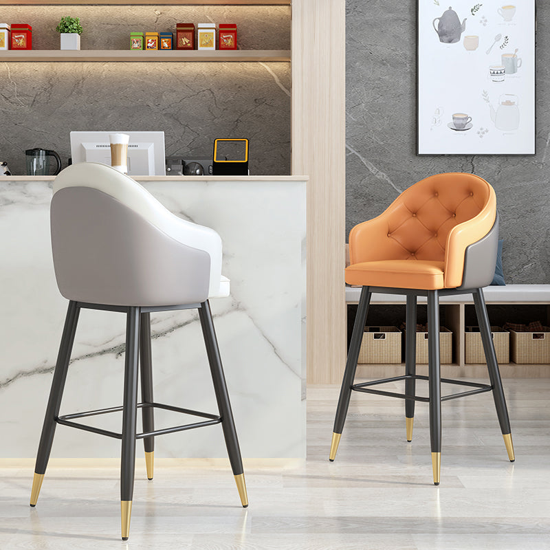 Glam Restaurant Leather Stool Matte Finish Footrest Armed Barstool