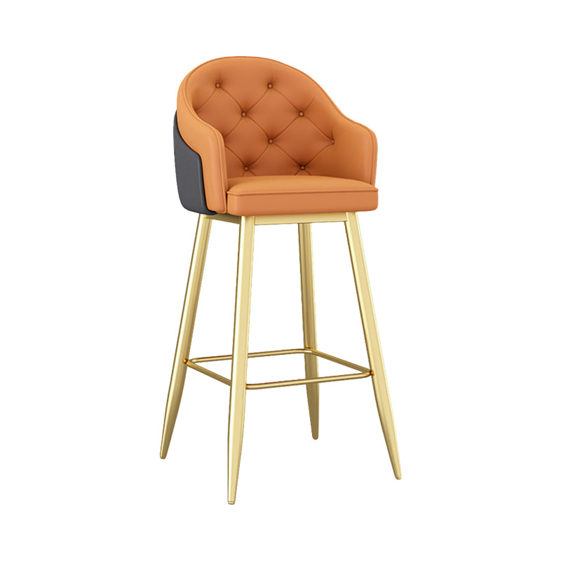 Glam Restaurant Leather Stool Matte Finish Footrest Armed Barstool