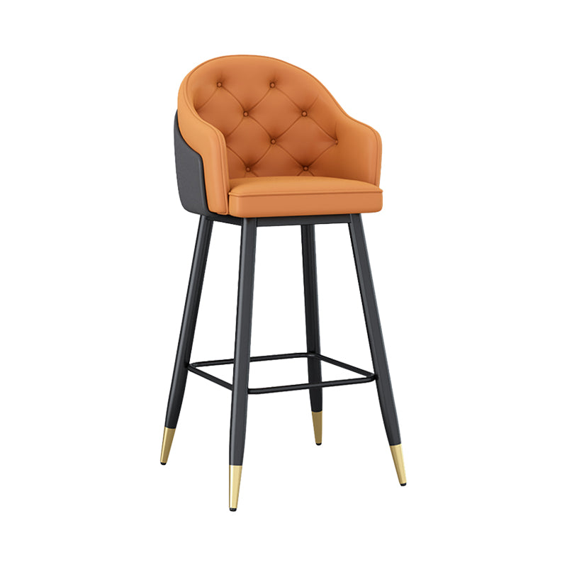 Glam Restaurant Leather Stool Matte Finish Footrest Armed Barstool