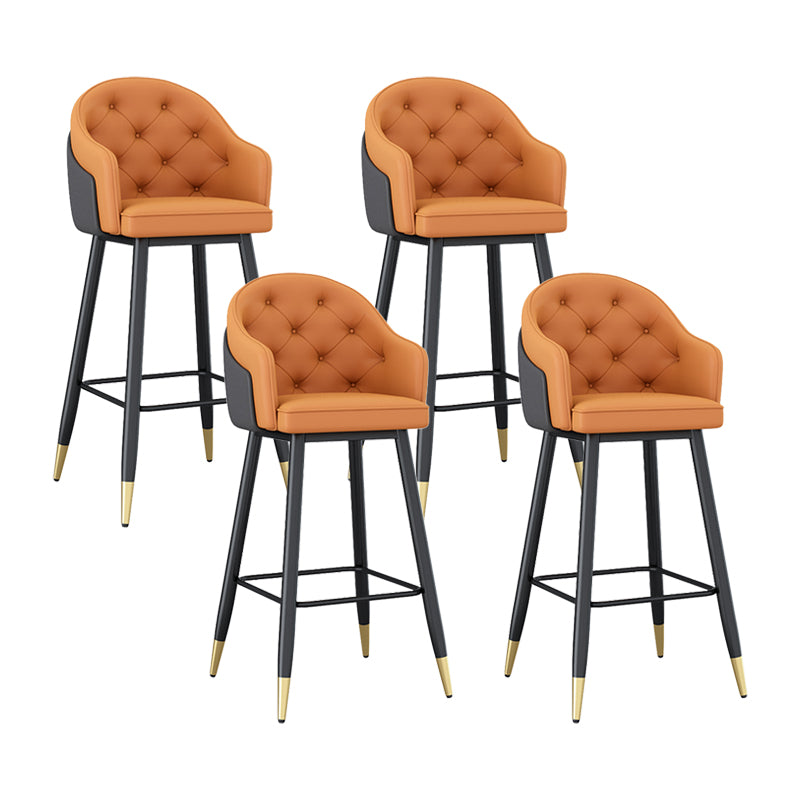 Glam Restaurant Leather Stool Matte Finish Footrest Armed Barstool