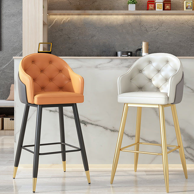 Glam Restaurant Leather Stool Matte Finish Footrest Armed Barstool
