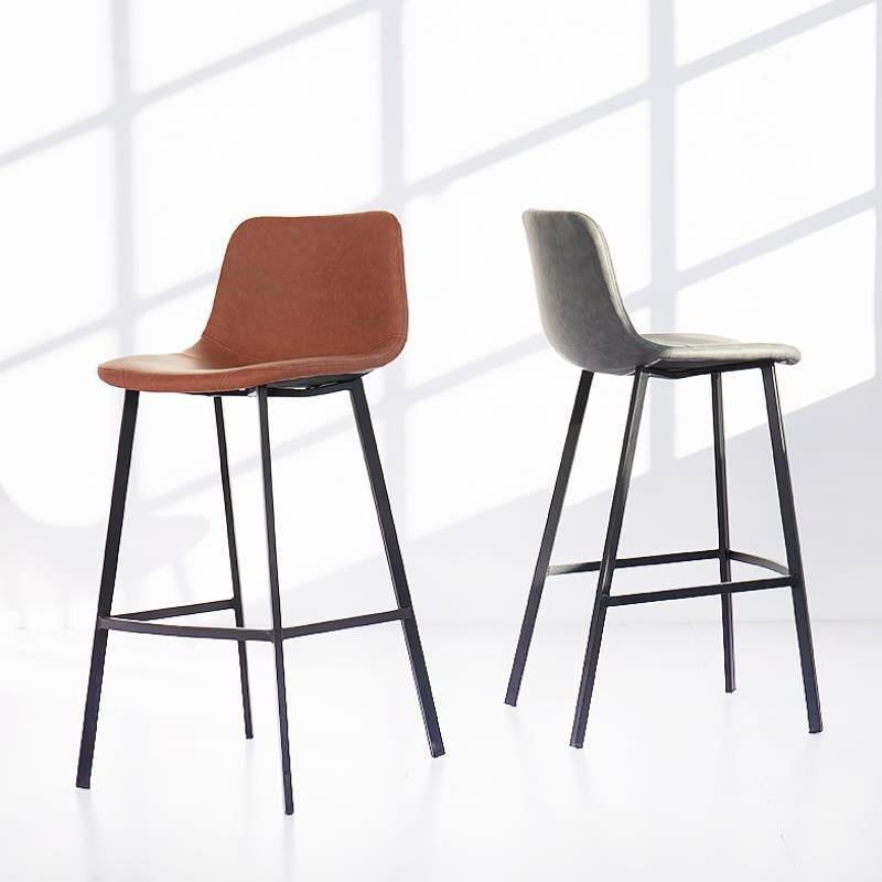 Industrial Low Back Bar-stool PU Leather Bar Stool with Metal Legs