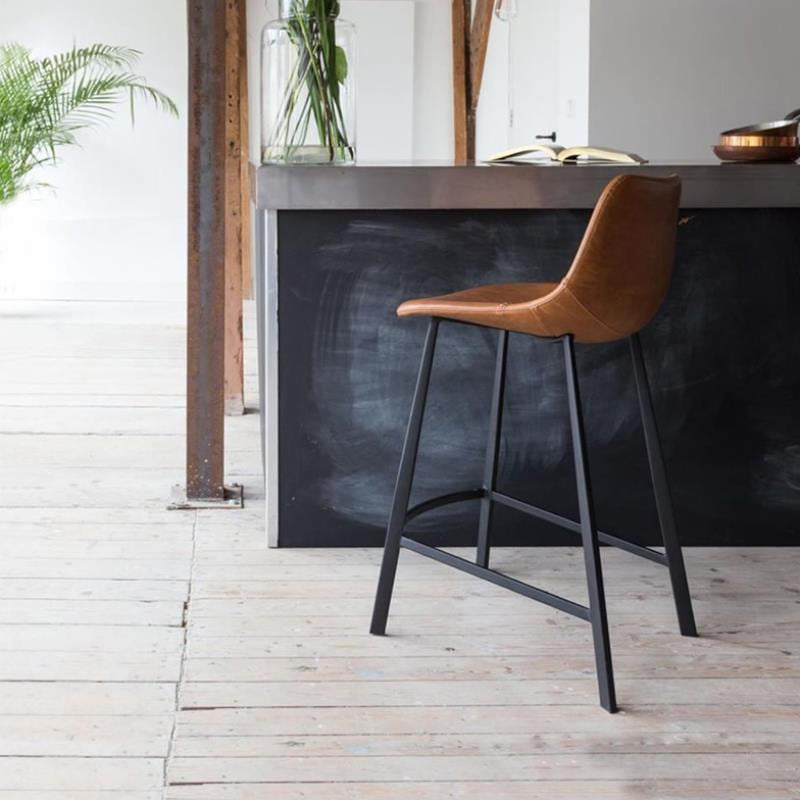 Industrial Low Back Bar-stool PU Leather Bar Stool with Metal Legs