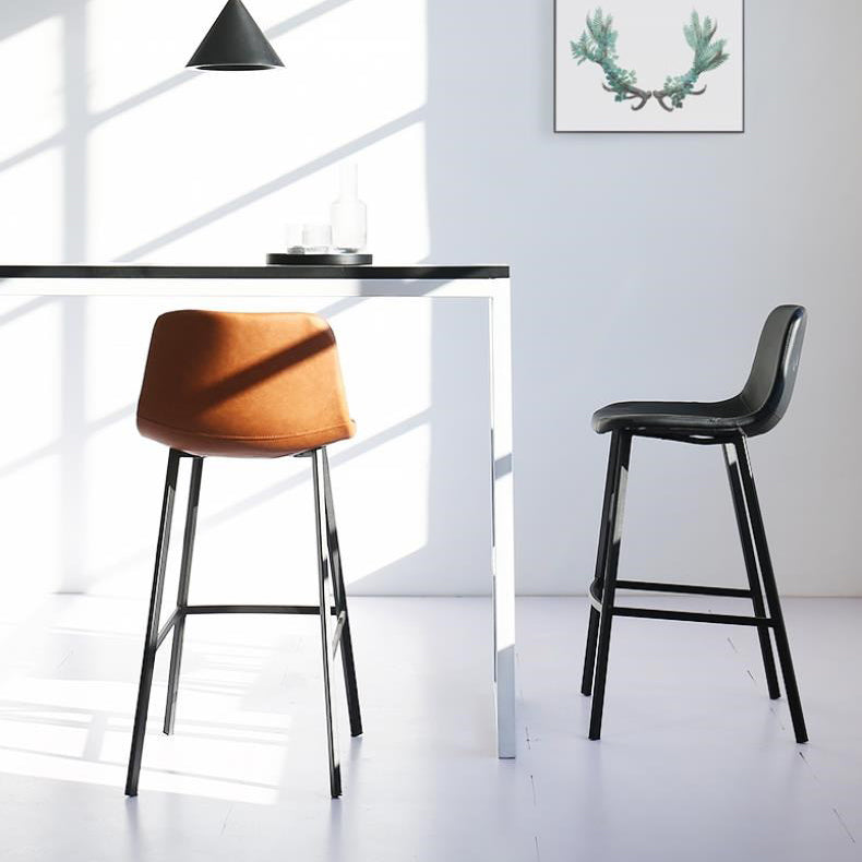 Industrial Low Back Bar-stool PU Leather Bar Stool with Metal Legs