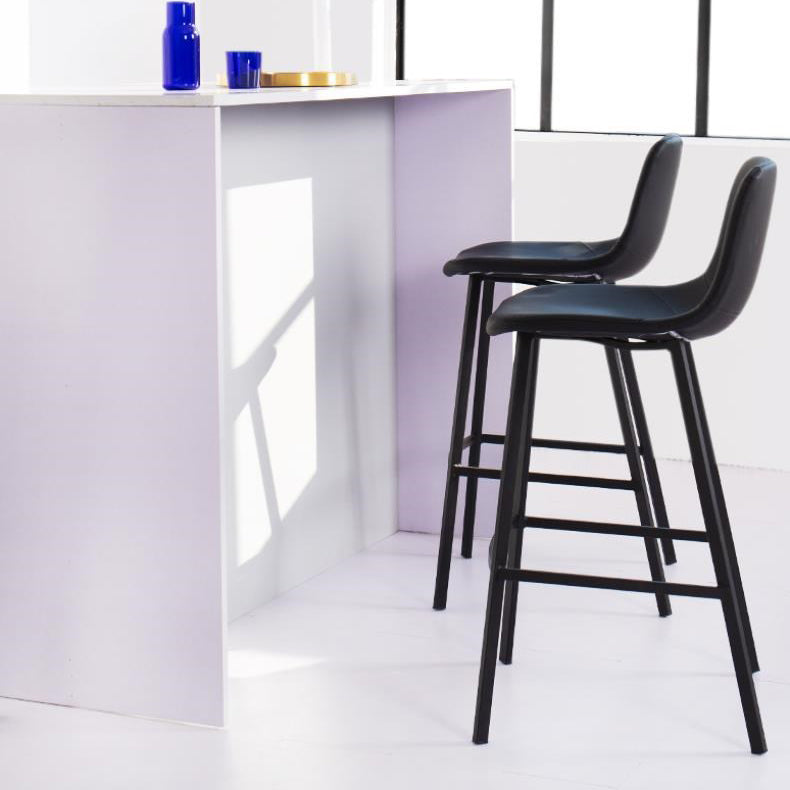 Industrial Low Back Bar-stool PU Leather Bar Stool with Metal Legs