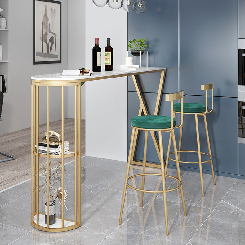 Contemporary Round Bar and Counter Stool Metal Stool with 4 Gold Legs