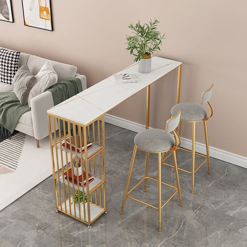 Contemporary Round Bar and Counter Stool Low Back Stool with 4 Gold Legs