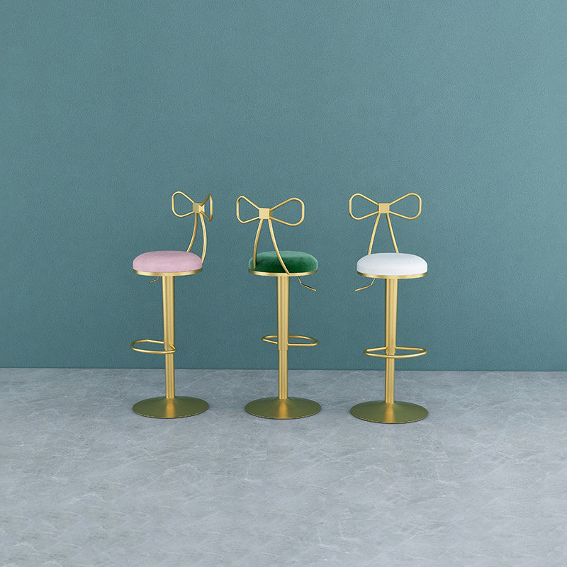 Contemporary Metal Bar and Counter Stool Low Back Stool with Pedestal Base in Gold