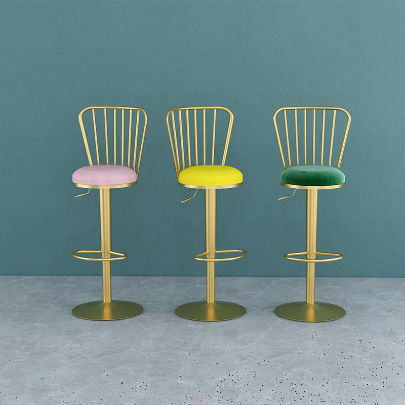 Contemporary Metal Bar and Counter Stool Low Back Stool with Pedestal Base in Gold
