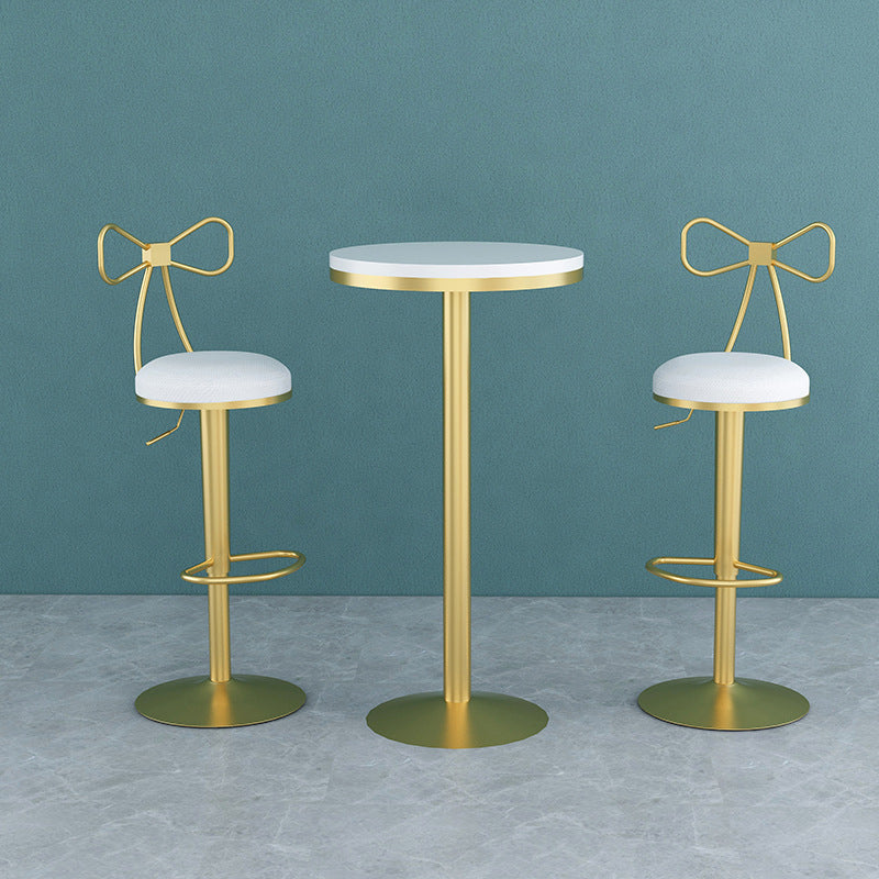 Contemporary Metal Bar and Counter Stool Low Back Stool with Pedestal Base in Gold