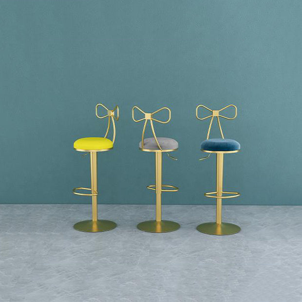 Contemporary Metal Bar and Counter Stool Low Back Stool with Pedestal Base in Gold