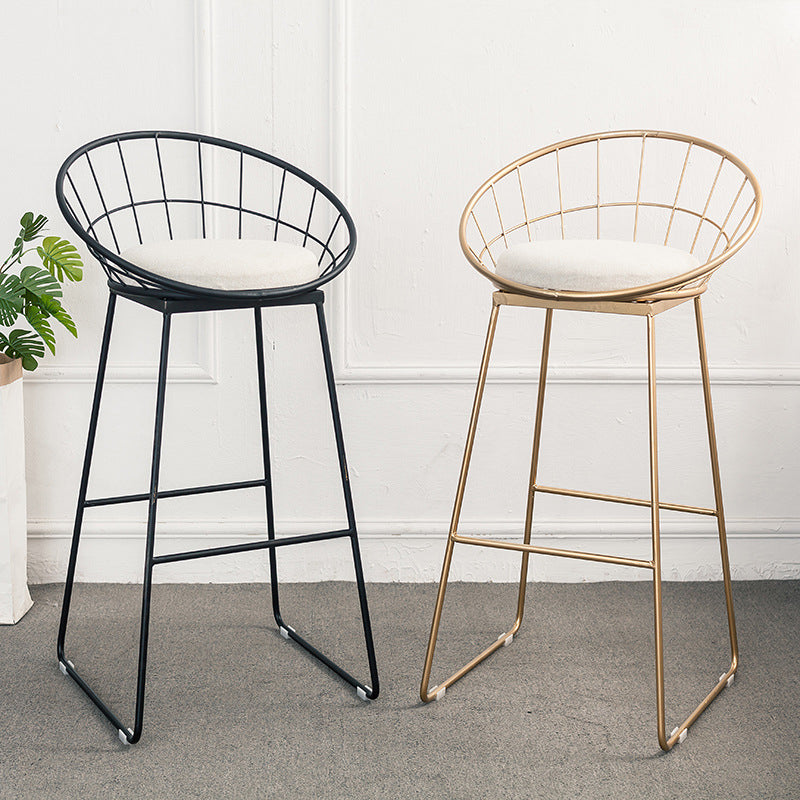 Contemporary Round Bar and Counter Stool Metal Stool with Sled Base