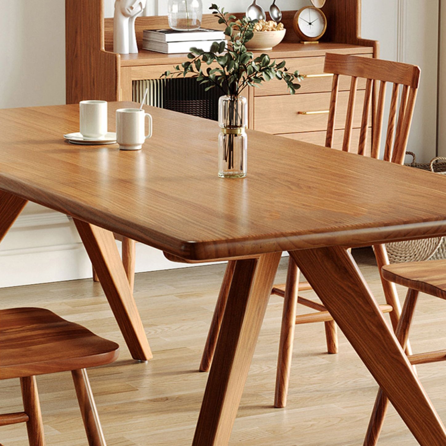 Modern Pine Wood Table for Restaurant Rectangle Dining Table in Nature with 4 Legs
