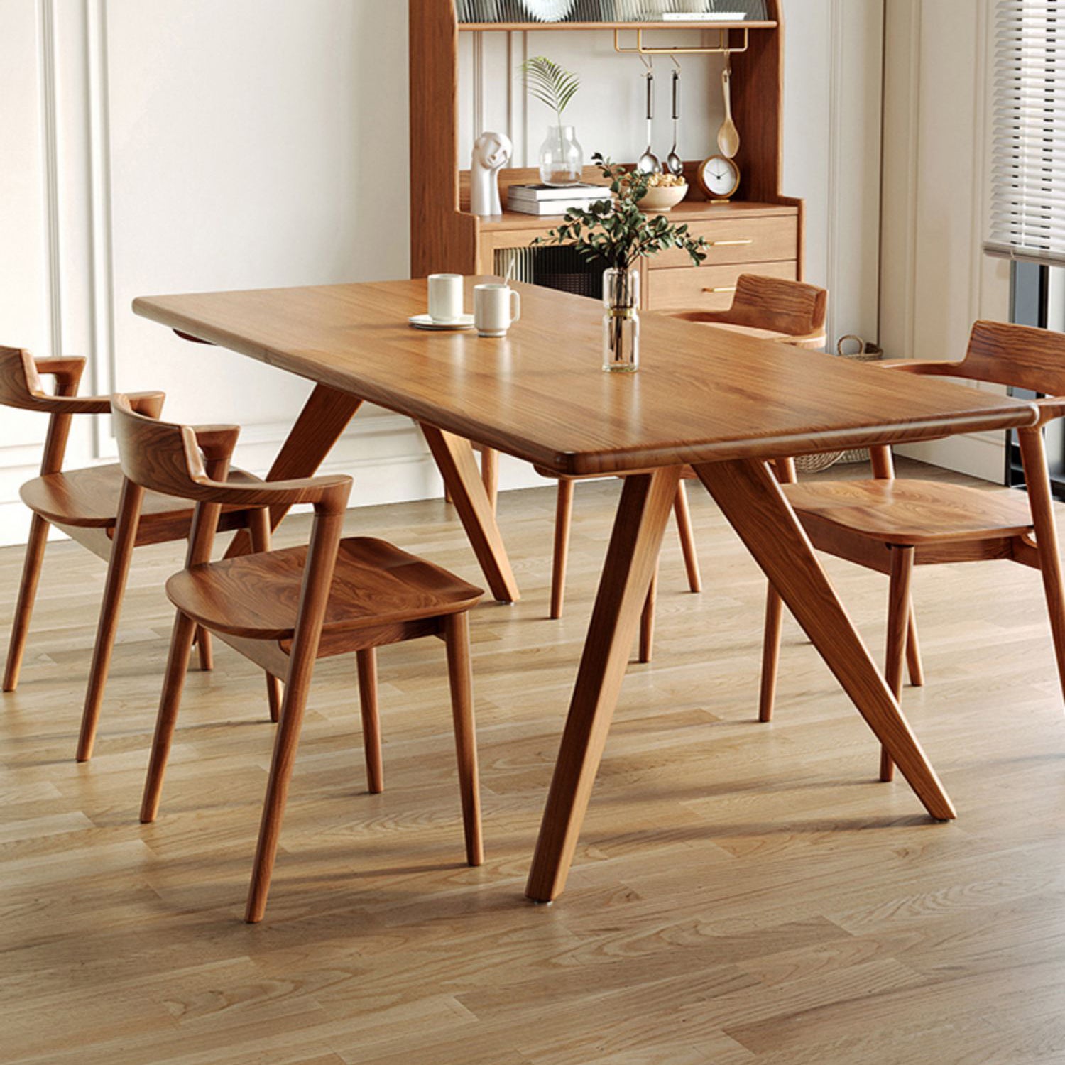 Modern Pine Wood Table for Restaurant Rectangle Dining Table in Nature with 4 Legs