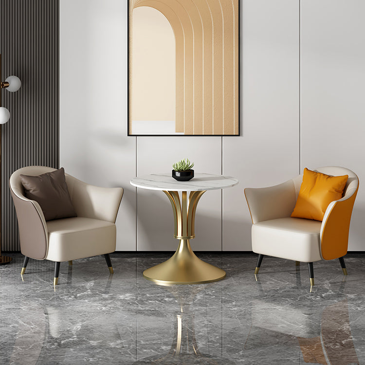 Metal Traditional Luxury Round Table Sintered Stone Indoor Table with Tulip Base