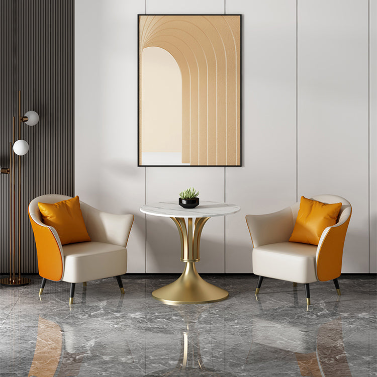 Metal Traditional Luxury Round Table Sintered Stone Indoor Table with Tulip Base