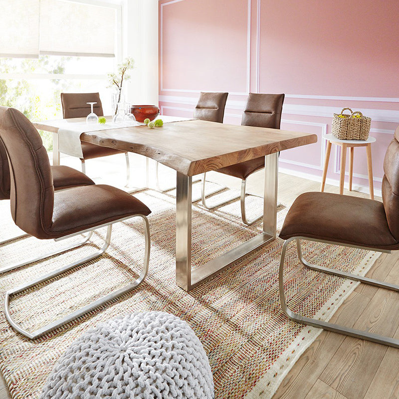 Rectangle Double Pedestal Glam Table Wood Color Fixed Table of Pinewood Solid Wood