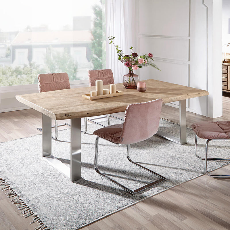 Rectangle Double Pedestal Glam Table Wood Color Fixed Table of Pinewood Solid Wood