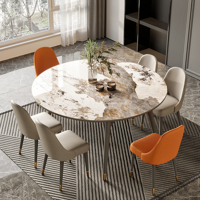 Modern Round Dining Table Stone Top Dining Table with 4 Wood Legs