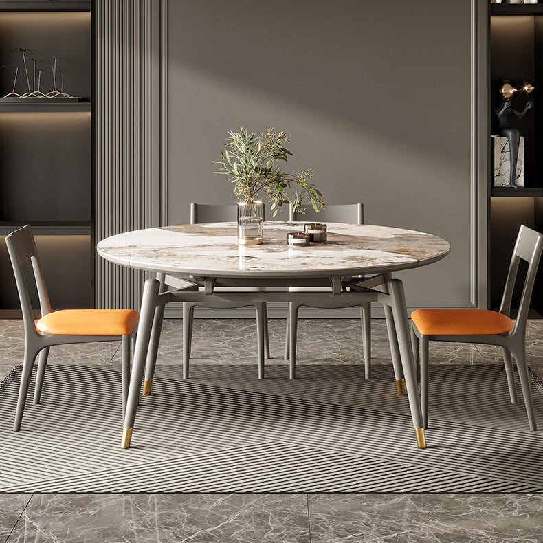Modern Round Dining Table Stone Top Dining Table with 4 Wood Legs