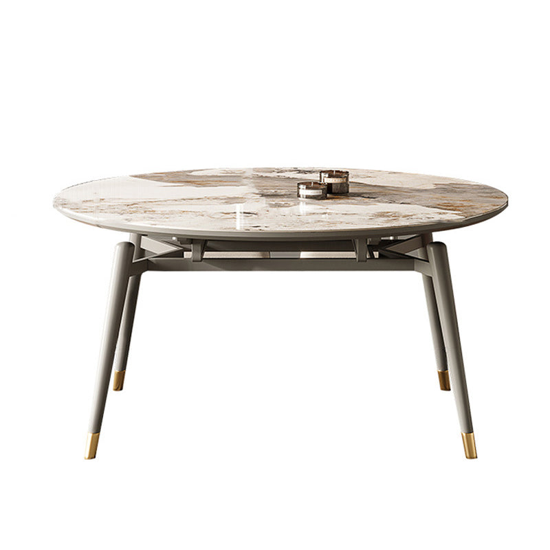 Modern Round Dining Table Stone Top Dining Table with 4 Wood Legs