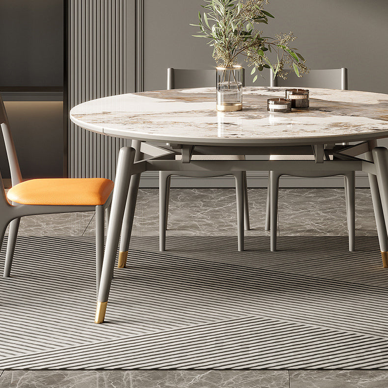 Modern Round Dining Table Stone Top Dining Table with 4 Wood Legs