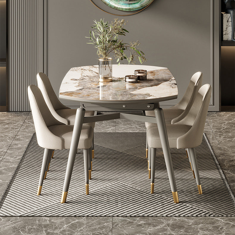 Modern Round Dining Table Stone Top Dining Table with 4 Wood Legs