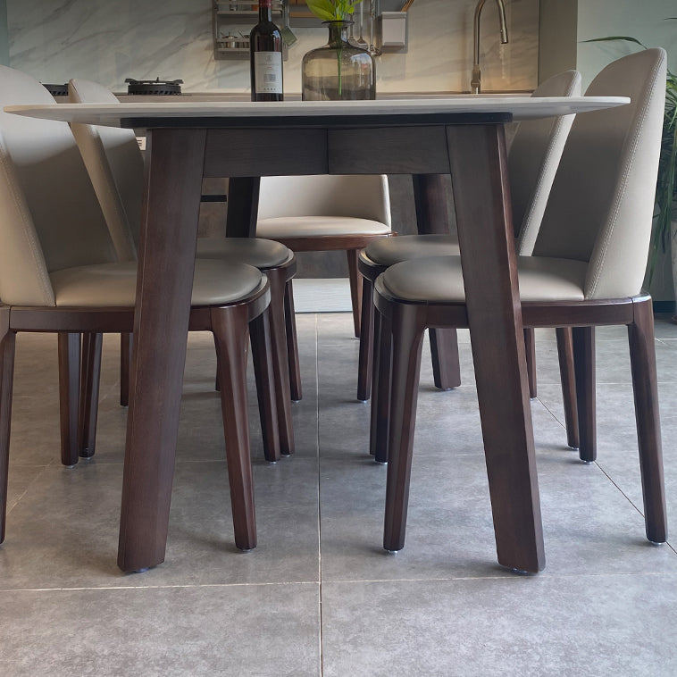Modern Rectangle Dining Table Stone Top Walnut Tripod Base Dining Table