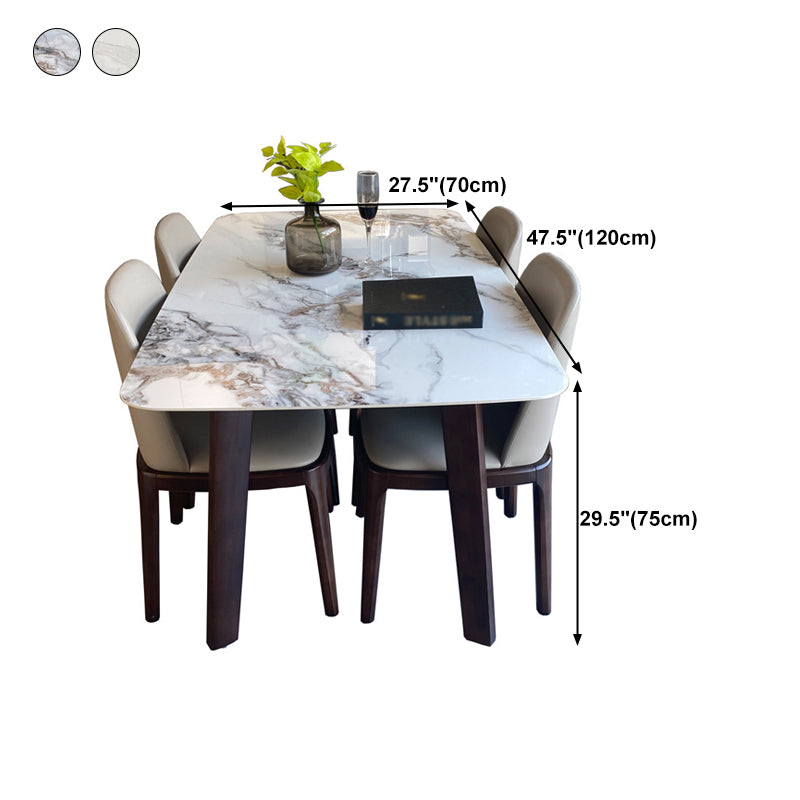 Modern Rectangle Dining Table Stone Top Walnut Tripod Base Dining Table
