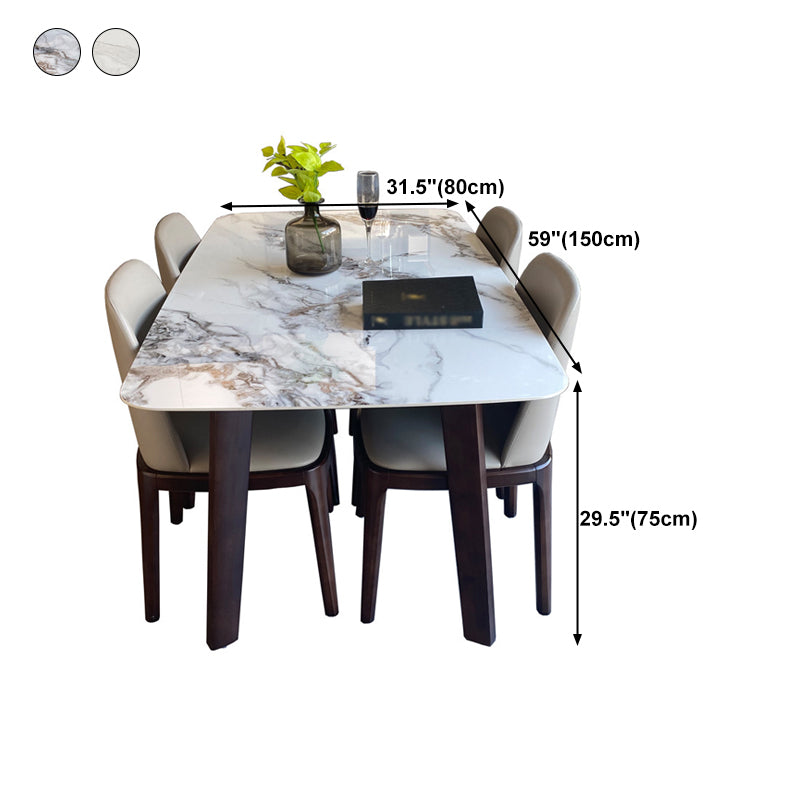Modern Rectangle Dining Table Stone Top Walnut Tripod Base Dining Table