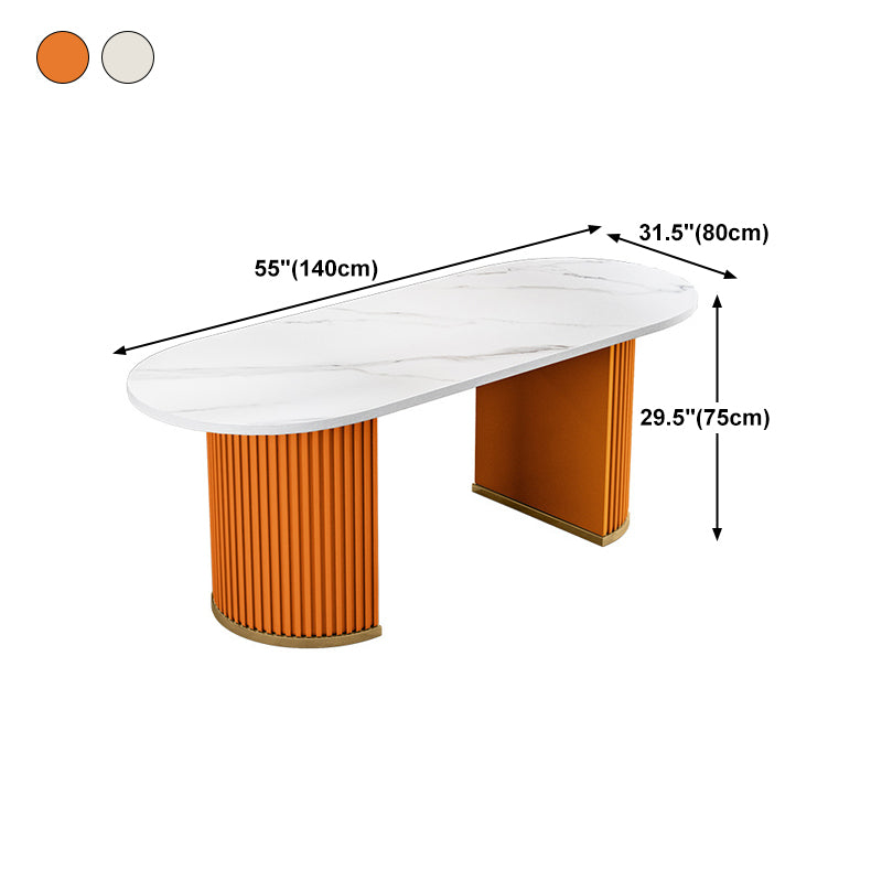 Stone White Top Dining Table Modern Dining Table with Double Pedestal Base