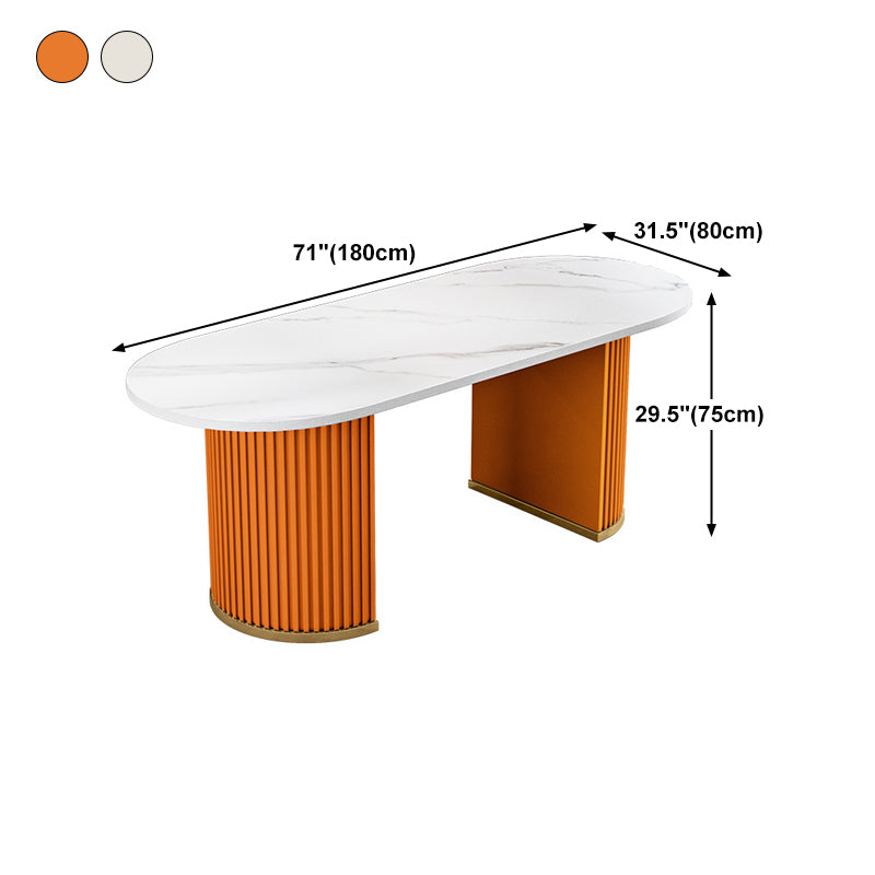 Stone White Top Dining Table Modern Dining Table with Double Pedestal Base