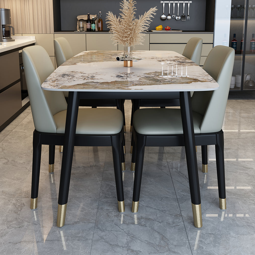Traditional Luxury Rectangle Dining Table Solid Wood Black Frame 4 Legs Dining Table